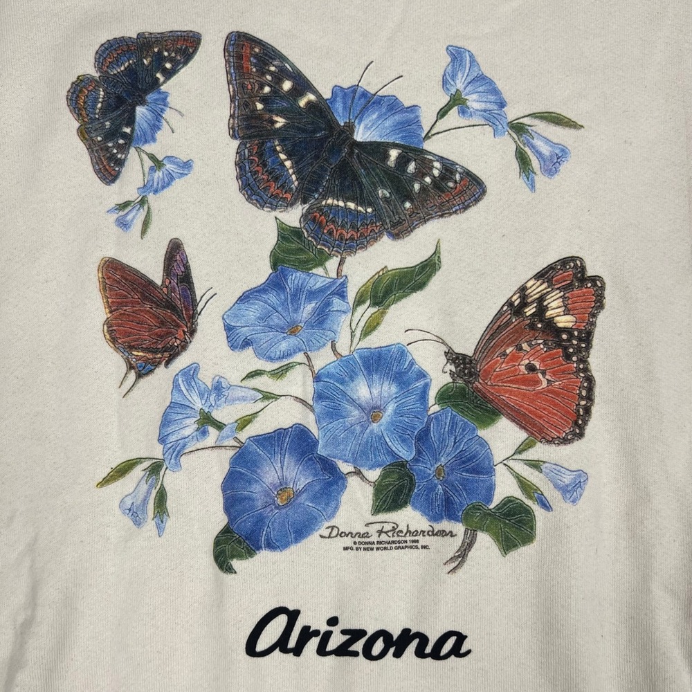 Vintage 1998 Donna Richardson Arizona Butterfly Sweatshirt Men's XL Cream Nature